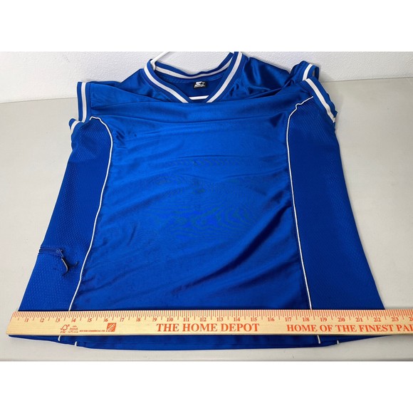 VINTAGE Starter Logo Jersey Men's Top Sz L Blue Athletic Tank Side Zip - Picture 11 of 13